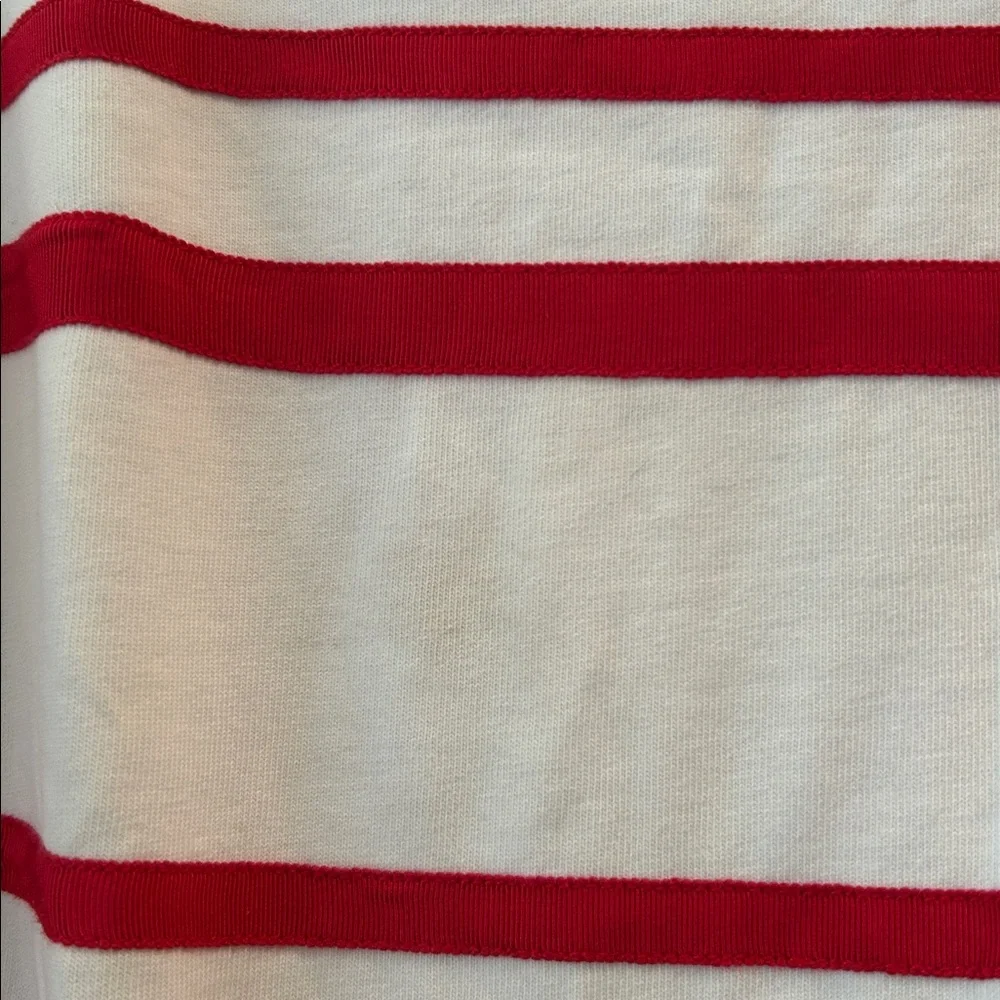 Tory Burch White & Red ribbon Striped “Kendall” boat neck 3/4 sleeves top size M